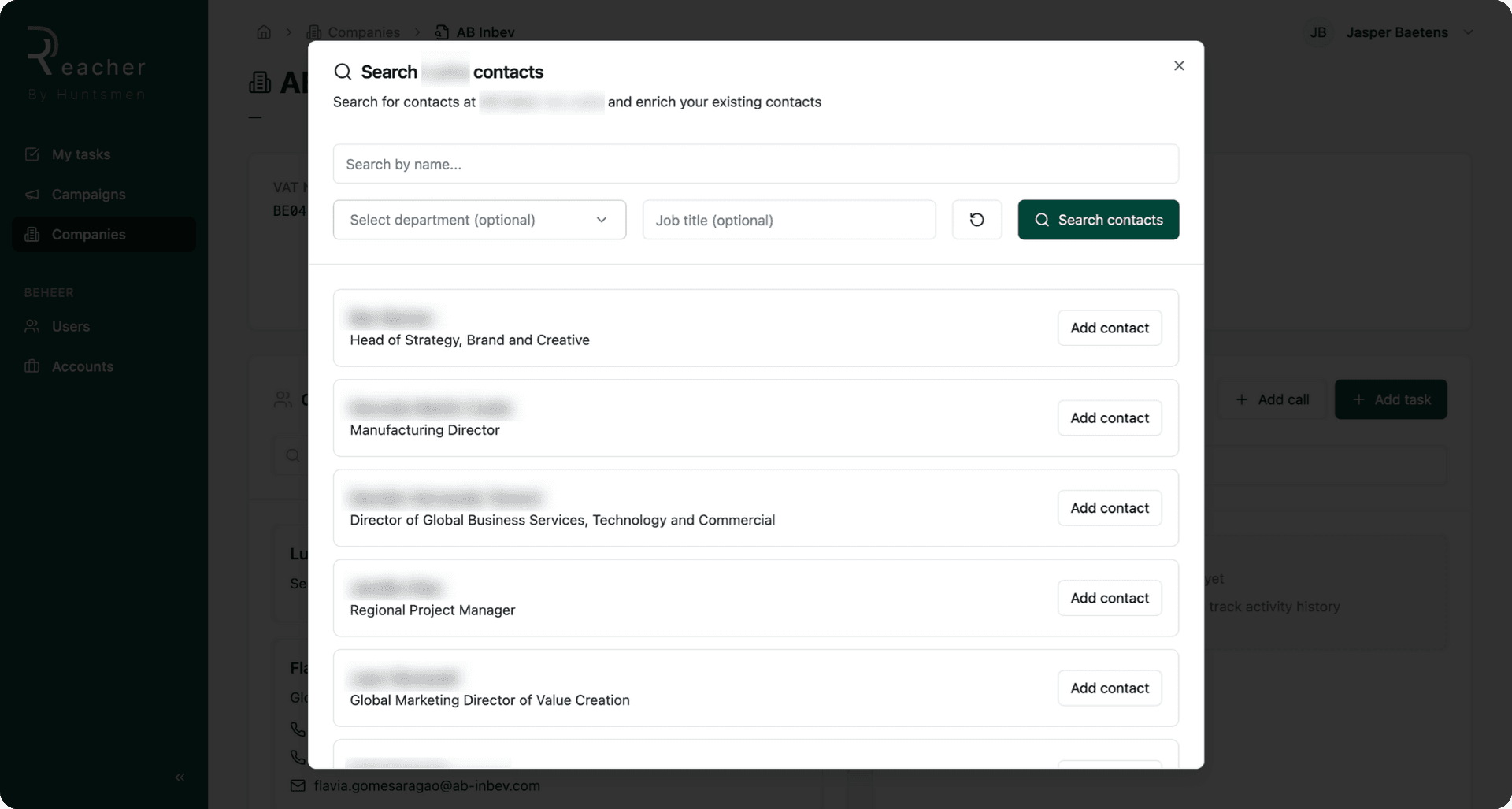 Reacher - prospectielijst opmaken