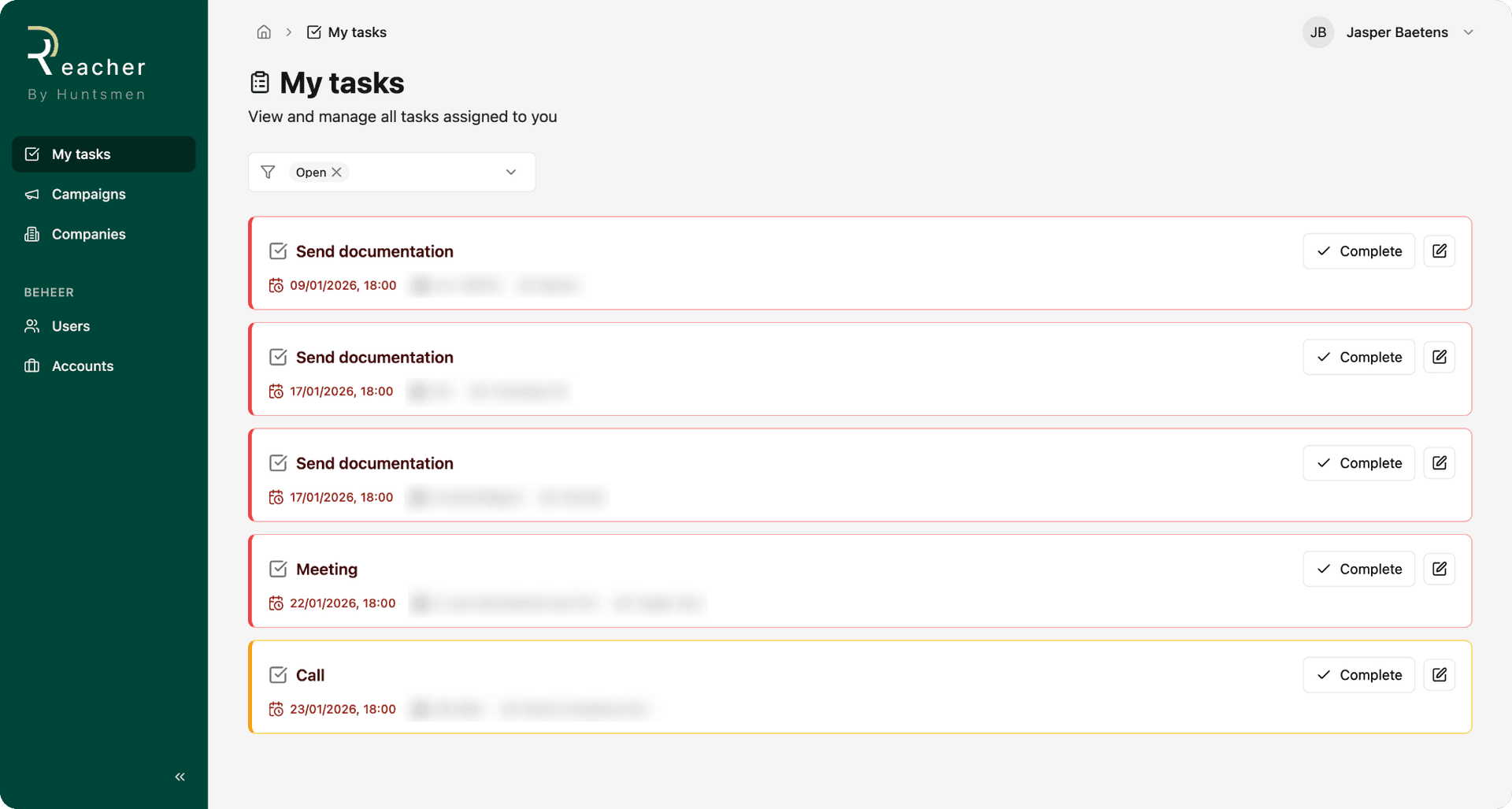 Reacher - takenoverzicht